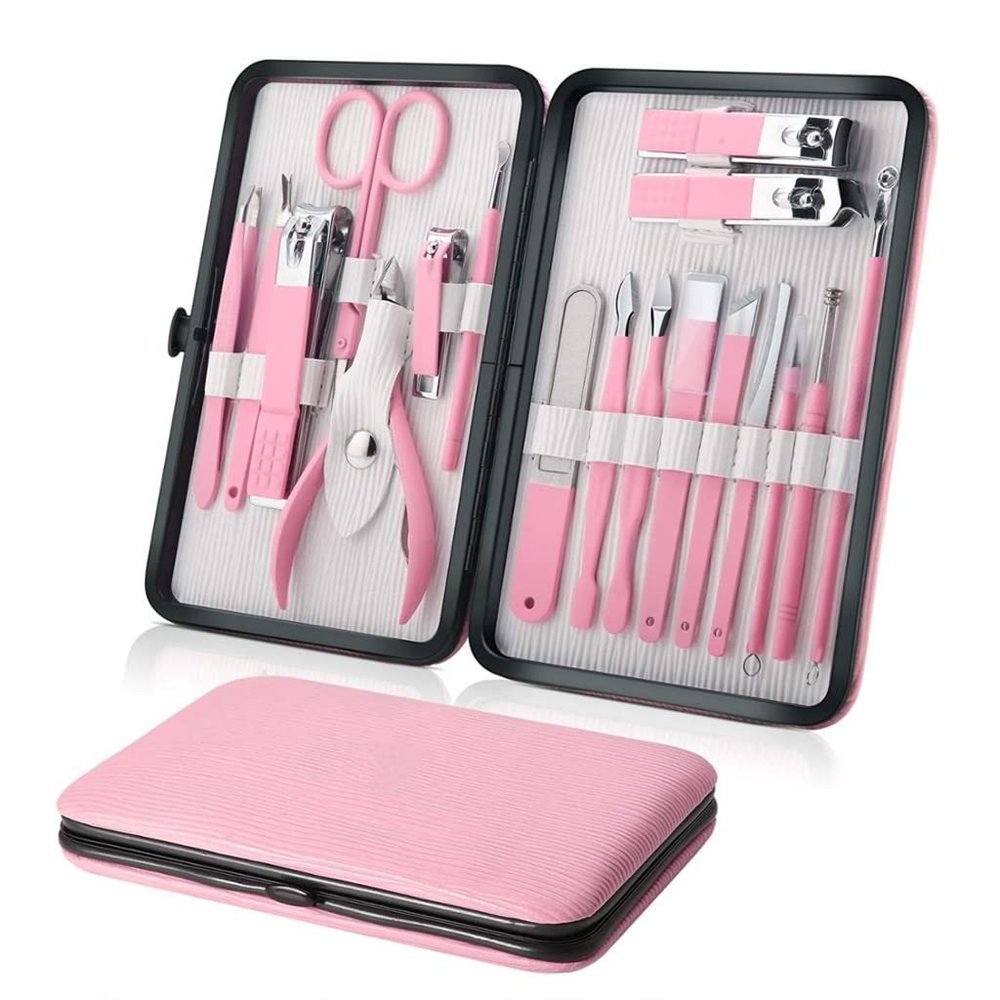 AFPSDLFJDLS Professional 18 PCS Manicure Set Kit Pedicure Scissor Tweezer Eyebrow Cutter Nail Clipper Stainless Steel Nail Care Tool Sets(D)
