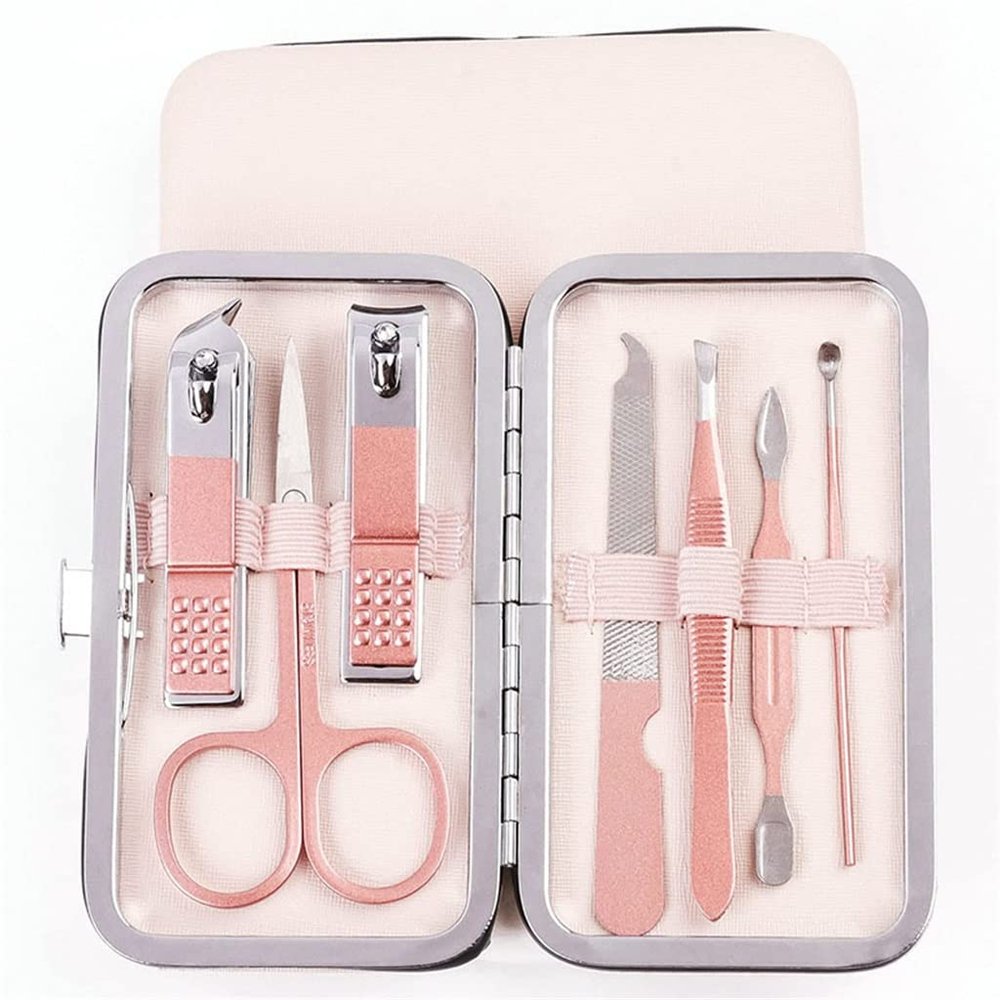 AFPSDLFJDLS 7Pcs/Set Professional Manicure Set Stainless Steel Nail Clippers Nail Art kit with Travel Case Beauty Makeup Tools