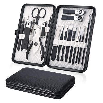 AFPSDLFJDLS Professional 18 PCS Manicure Set Kit Pedicure Scissor Tweezer Eyebrow Cutter Nail Clipper Stainless Steel Nail Care Tool Sets(E)