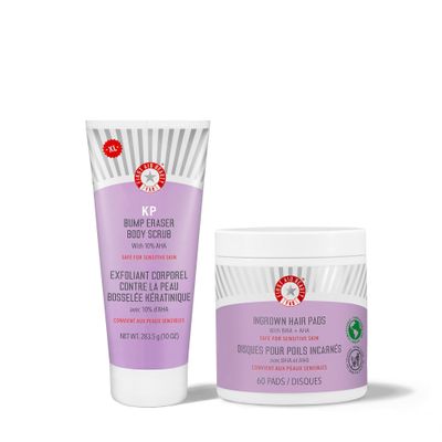 First Aid Beauty - Jumbo Body Duo: KP Bump Eraser Body Scrub & Ingrown Hair Pads with 10% BHA & AHA, Daily Exfoliating Body Scrub, Keratosis Pilaris Treatment to Reduce Bumps (10 oz Scrub, 60 Ct Pads)