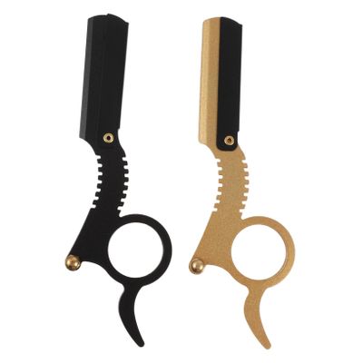 FOMIYES 2pcs Manual Beard Razor Professional Barber Finger Shaver for Precise Shaving of Beard Sideburns and Eyebrows Gold Black