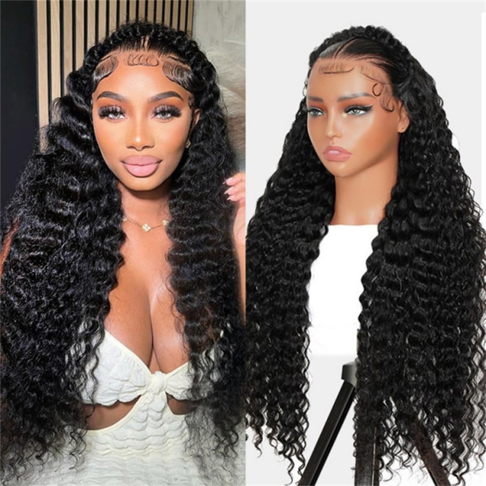 west kiss Hair Pre Braided Angel Loop 13x6 Lace Front Wig Deep Wave Ready to Wear Human Hair Wig Natural Color with Deep Parting & Glueless Fit 16 Inch