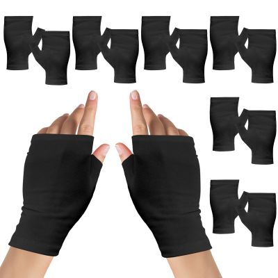 6 Pairs Cotton Gloves Eczema, Cotton Eczema Gloves for Women and Men, Touchscreen Fingerless Black Gloves for Art Handling, Fingerless Moisturizing Gloves for Dry Hands Overnight Skin Protect (Black)