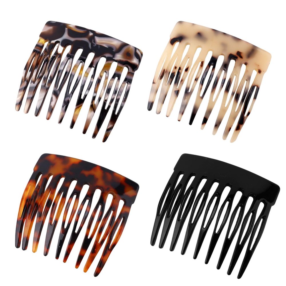 4pcs French Hair Side Combs, Small French Side Combs for Women Stylish Hair Combs Bun Hold Clips Styling Combs Hair Accessories for Girls Women (Random Color)