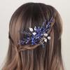 Aimimier Bridal Royal Blue Crystal Hair Comb Blue Beads Silver Leaf Hair Side Comb Flower Rhinestone Marquise Hair Piece Wedding Hair Accessories for Women and Girls (Blue) view 1