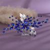 Aimimier Bridal Royal Blue Crystal Hair Comb Blue Beads Silver Leaf Hair Side Comb Flower Rhinestone Marquise Hair Piece Wedding Hair Accessories for Women and Girls (Blue) view 2