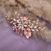 Aimimier Bridal Clear Crystal Hair Comb Beads Leaf Hair Side Comb Flower Rhinestone Marquise Hair Piece Wedding Hair Accessories for Women and Girls (Rose gold) view 2