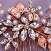Aimimier Bridal Clear Crystal Hair Comb Beads Leaf Hair Side Comb Flower Rhinestone Marquise Hair Piece Wedding Hair Accessories for Women and Girls (Rose gold) view 4
