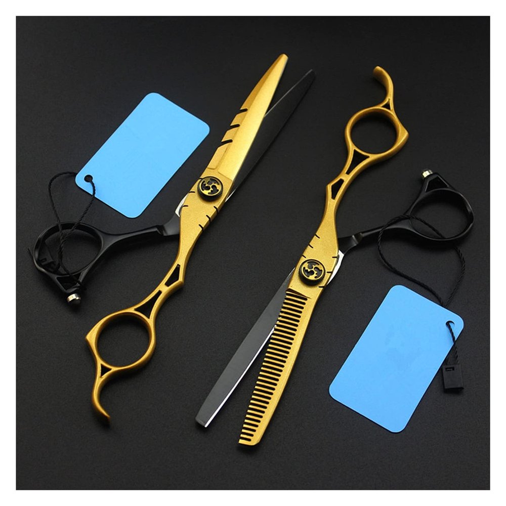 ZHOUYANB Hair Clippers 6 Inch Gold Hollow Hairdressinghaircutting Scissors, Haircut Thinning, Hairdresser, Hairdressinghaircutting Scissors Hair Cutting Shears (Set one Size)