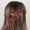 Aimimier Bridal Red Crystal Hair Comb Red Beads Leaf Hair Side Comb Flower Rhinestone Marquise Hair Piece Wedding Hair Accessories for Women and Girls (Red) view 1