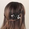Aimimier Bridal Black Crystal Hair Comb Beads Silver Leaf Hair Side Comb Flower Rhinestone Marquise Hair Piece Wedding Hair Accessories for Women and Girls (Black) view 2