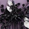 Aimimier Bridal Black Crystal Hair Comb Beads Silver Leaf Hair Side Comb Flower Rhinestone Marquise Hair Piece Wedding Hair Accessories for Women and Girls (Black) view 4