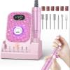 Portable Nail Drill Electric File: Professional Nail E File Machine 40000RPM Rechargeable Cordless Pink Diamond Nail Drill with Bits & Base for for Acrylic Nails Remove Gel Polish Manicure, Salon Home view 1