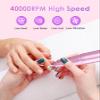 Portable Nail Drill Electric File: Professional Nail E File Machine 40000RPM Rechargeable Cordless Pink Diamond Nail Drill with Bits & Base for for Acrylic Nails Remove Gel Polish Manicure, Salon Home view 3