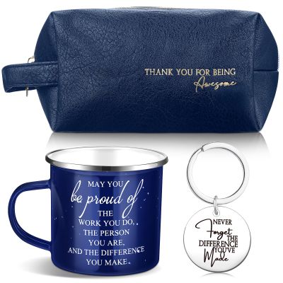3 Pcs Thank You Gift for Men Employee Appreciation Gift Leather Toiletry Bag 12 oz Inspirational Mug Motivational Keychain May You Be Proud Sign for Team Coach Male Staff Teacher Coworker(Blue)