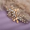 Aimimier Bridal Clear Crystal Hair Comb White Beads Golden Leaf Hair Side Comb Flower Rhinestone Marquise Hair Piece Wedding Hair Accessories for Women and Girls (Gold) view 2