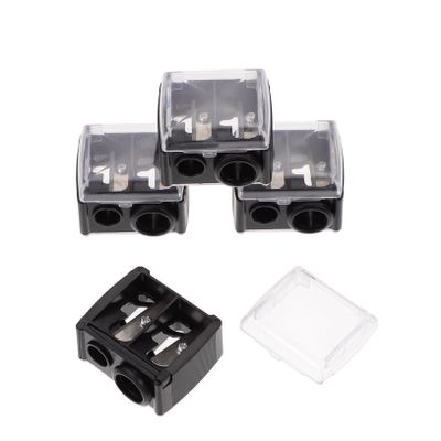 FOMIYES 4pcs Dual Hole Eyeliner and Brow Pencil Sharpener Durable Makeup Tool for Precise Sharpening Easy to Carry Lid Black