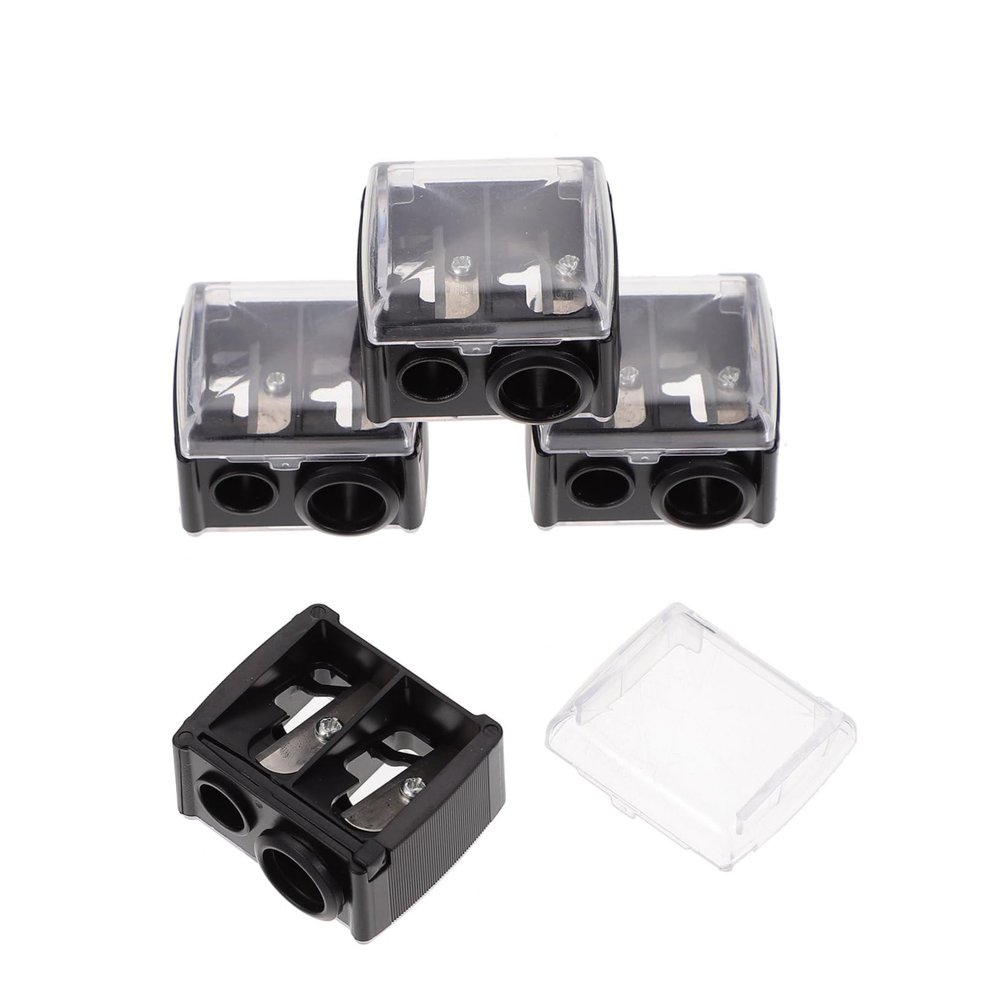 FOMIYES 4pcs Dual Hole Eyeliner and Brow Pencil Sharpener Durable Makeup Tool for Precise Sharpening Easy to Carry Lid Black