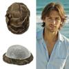 Mens Hair Piece Human Hair System for Men Toupee 0.06mm Ultra Thin Skin Hair Replacement System for Mens Hairpieces Protesis Capilar #710 7# VERY LIGHT BROWN+10% GREY 6x8 80% light density view 1