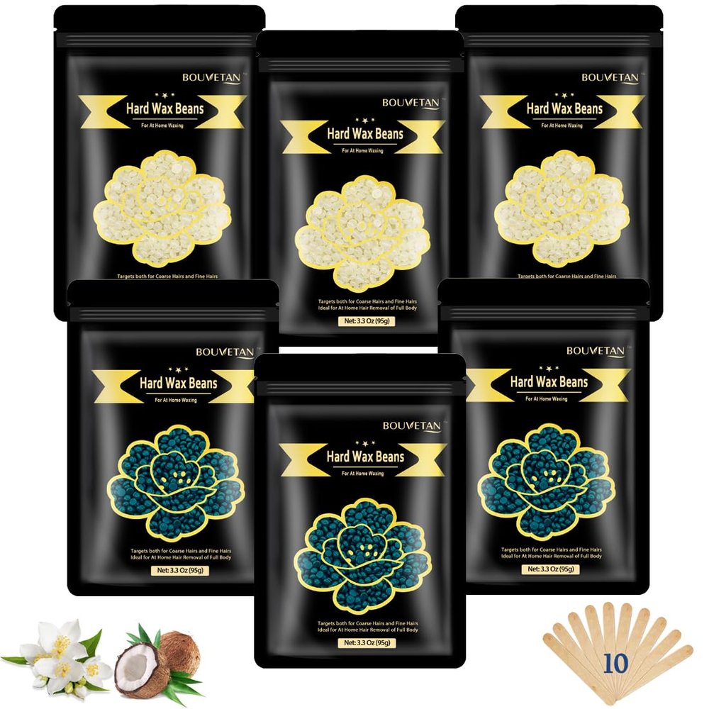 Bouvetan Hard Wax Beads for Hair Removal  6 Packs, 21oz Total  Smooth & Long-Lasting Hair Removal for All Skin Types