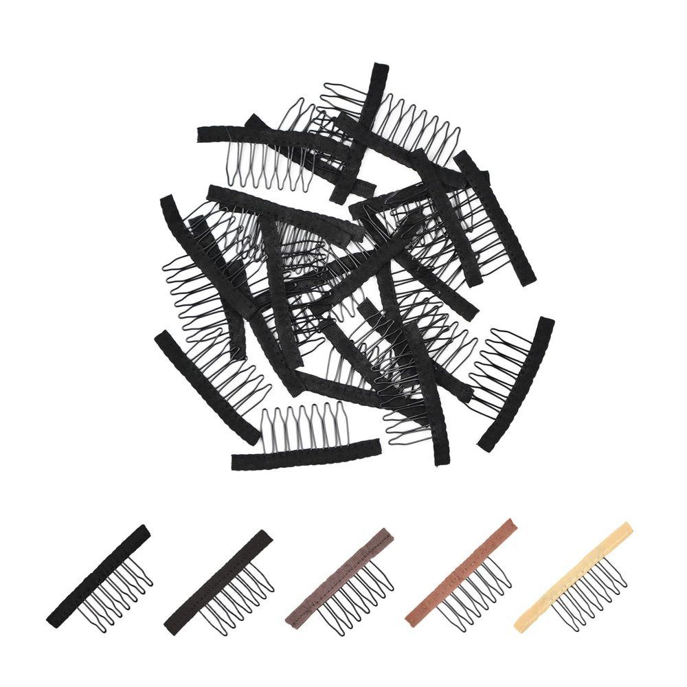 24 Pcs 7-Teeth Wig Combs to Secure Wigs to Hair for Making Wig Caps Accessories Tools (Black)