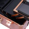 Ageanbri Make-Up Case, Cosmetic Train Table with 4 Rolling Wheels & Lights & Mirror, Pro Make-Up Station, Cover Panel and Easy-to-Clean Extendable Trays, Adjustable Legs, Robust (Rose Gold) view 3