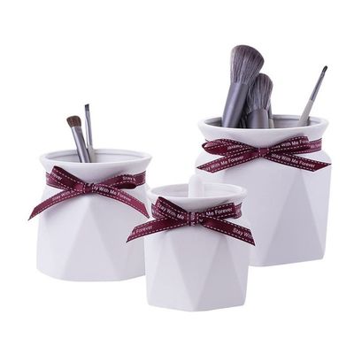 8KLANMMQ Cute Pen Holder Bucket Ceramic Makeup Brush Bucket Creative Desktop Eyeliner Eyebrow Pencil Storage Container (OneColor 3Pcs/Set)