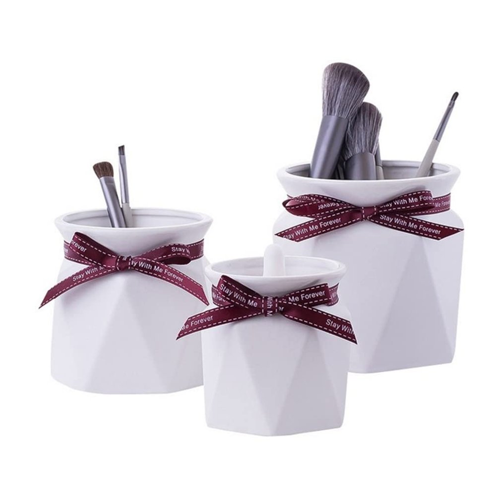 8KLANMMQ Cute Pen Holder Bucket Ceramic Makeup Brush Bucket Creative Desktop Eyeliner Eyebrow Pencil Storage Container (OneColor 3Pcs/Set)