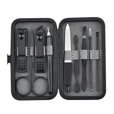 8KLANMMQ 9pcs/Set Nail Clippers Manicure Pedicure Set Portable Travel Stainless Steel Nail Cutter Tool Kit (Color : Red, Size : 10.8 * 2.2 * 6cm) (Black 10.8 * 2.2 * 6cm)