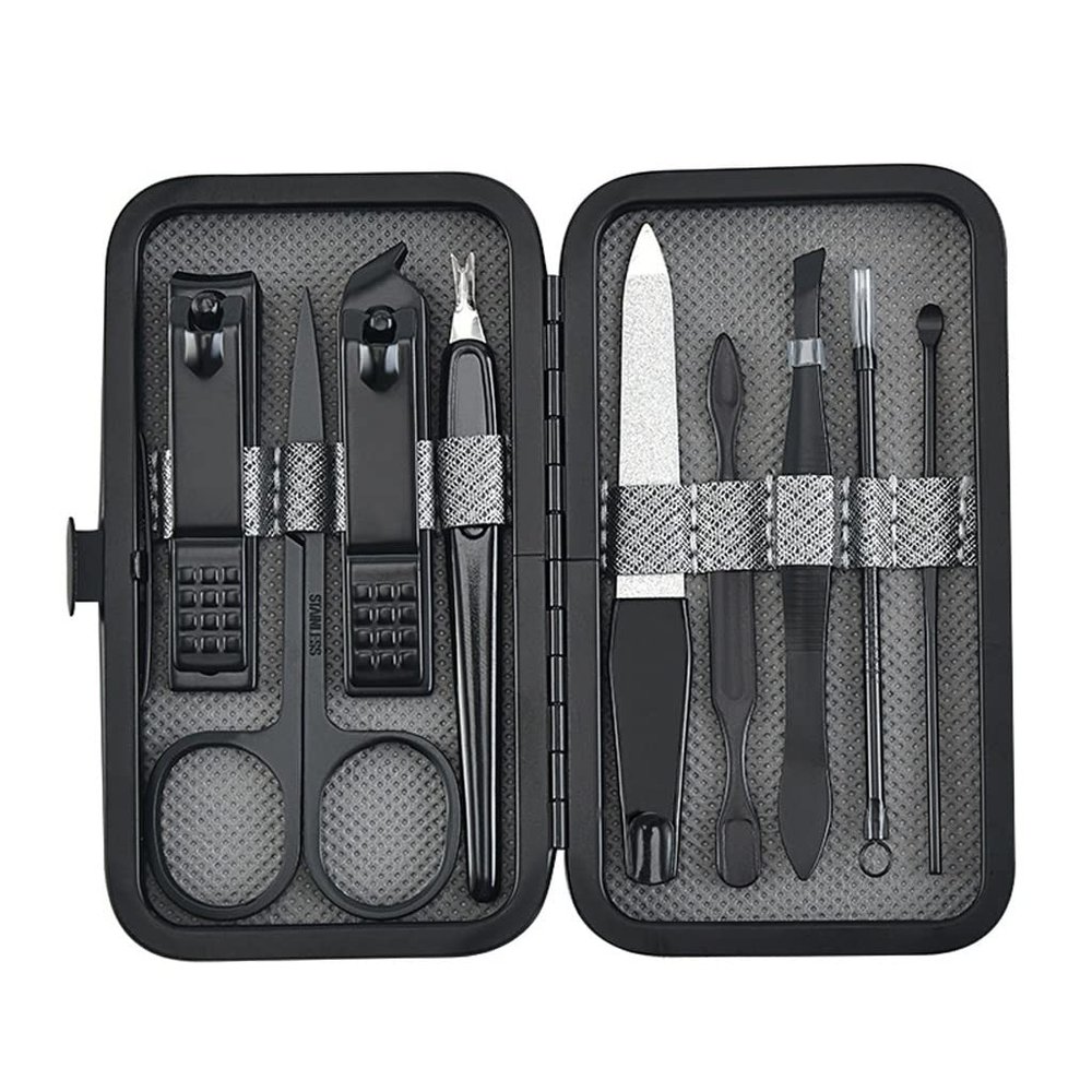 8KLANMMQ 9pcs/Set Nail Clippers Manicure Pedicure Set Portable Travel Stainless Steel Nail Cutter Tool Kit (Color : Red, Size : 10.8 * 2.2 * 6cm) (Black 10.8 * 2.2 * 6cm)
