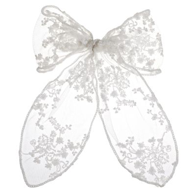 1 PCS Lace White Hair Bow, White Bow for Hair Clips, Lace Tulle Hair Bows with Long Tail, Cute Lace Hair Bow Hair Bowknot for Women and Girls
