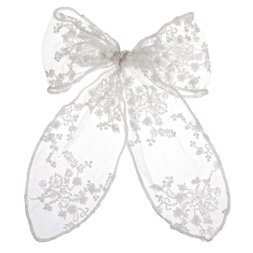 1 PCS Lace White Hair Bow, White Bow for Hair Clips, Lace Tulle Hair Bows with Long Tail, Cute Lace Hair Bow Hair Bowknot for Women and Girls