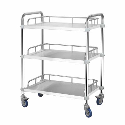 Salon Beauty Trolley 3 Layers Cart Trolley, Lab Serving Cart Trolley Stainless Steel Serving Lab Equipment with Lockable Wheel, for Spa Storage Tray Therapy,Silver 50x40x86cm