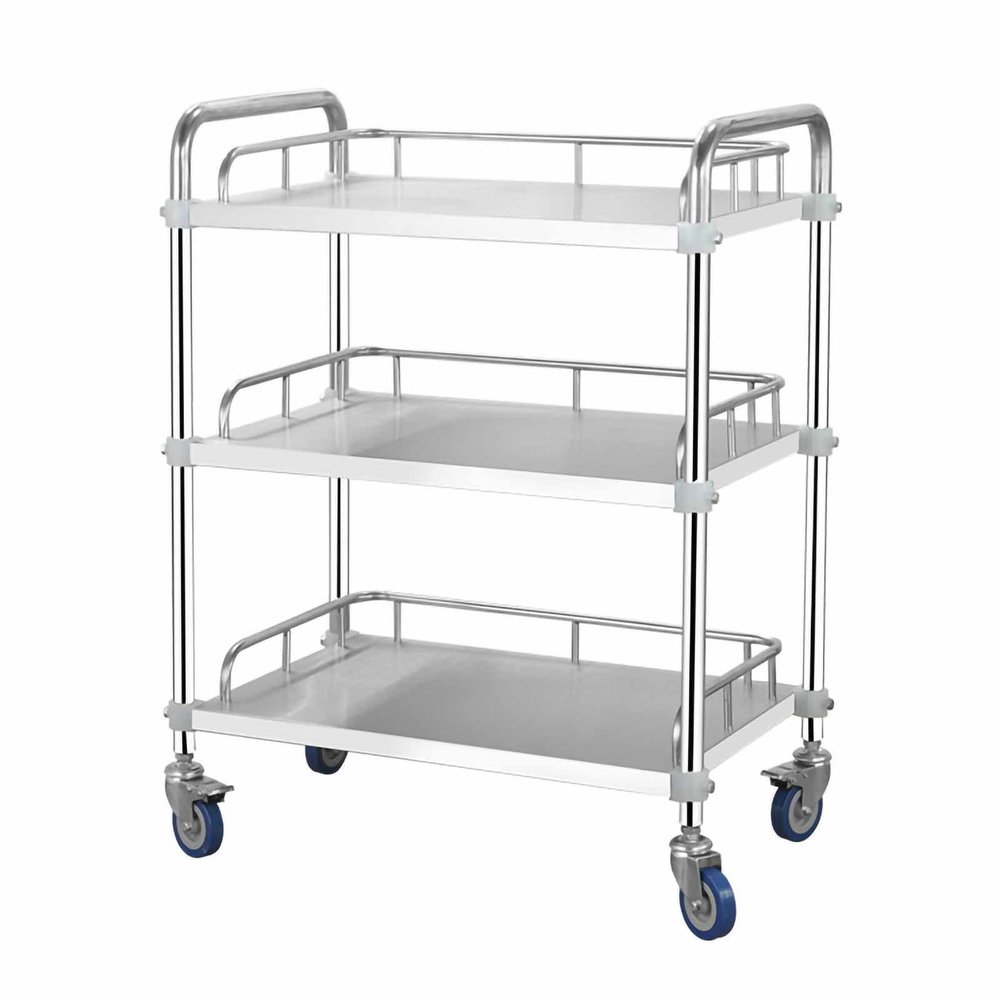 Salon Beauty Trolley 3 Layers Cart Trolley, Lab Serving Cart Trolley Stainless Steel Serving Lab Equipment with Lockable Wheel, for Spa Storage Tray Therapy,Silver 50x40x86cm