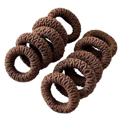 12 Pcs Chic Coffee & Cream Scrunchies Set for Women - High Elasticity, Durable Knit Fabric Ponytail Holders in Assorted Colors (Plaid Coffee Color Hair Ring Dark Coffee Color 12-pack)