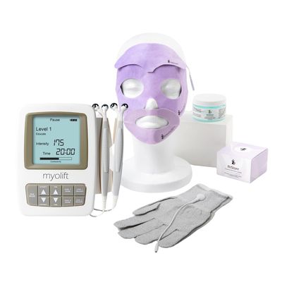 7E Wellness MyoLift Mini Bundle  Mini Microcurrent Facial Device with Conductive Eye Mask, Forehead & LipMasks, Conductive Gloves & RestoreGel Non-Invasive Skin Care for Anti-Aging & Skin Tightening