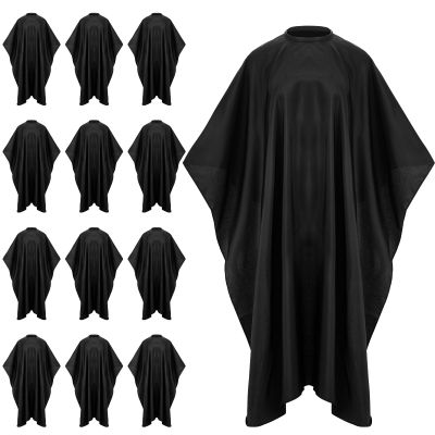 Barber Cape - 12pcs Waterproof Hair Cutting Cape with Snap Closure, Anti-Static Salon Apron for Women, Men, Kids - Professional & Home Use, Black