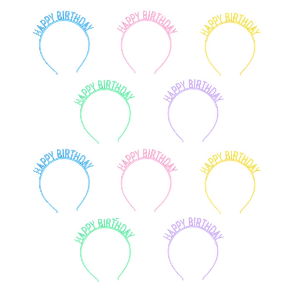 10Pcs Happy Birthday Headband with Teeth, Girl Birthday Crown Tiara Reusable Plastic Hair Bands Hoops Party Headbands for Toddlers Girls Kids