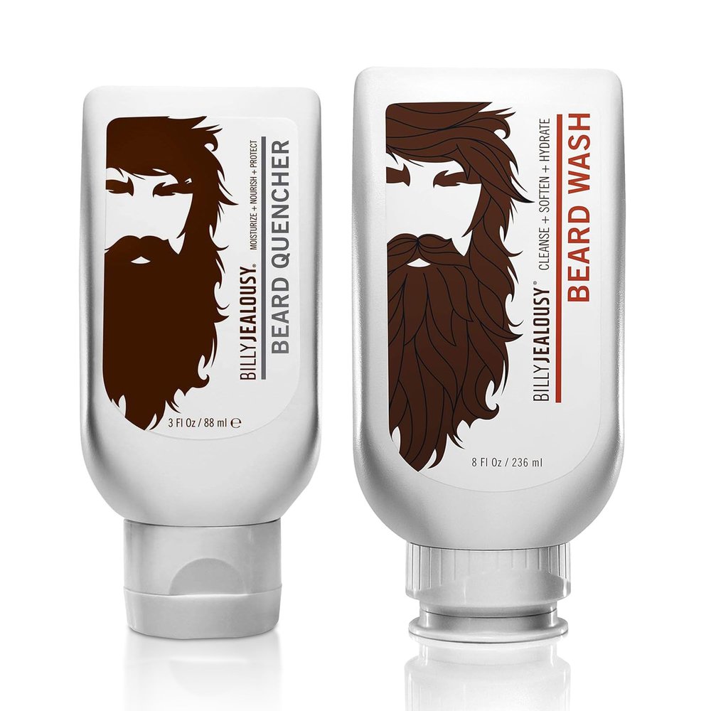 Billy Jealousy Beard Wash & Moisturizer Bundle, Hydrating Beard Care Set for Soft, Healthy Beards, Cleanses, Strengthens & Fights Itch, Vegan Formula with Shea Butter & Green Tea, Woodsy Scent