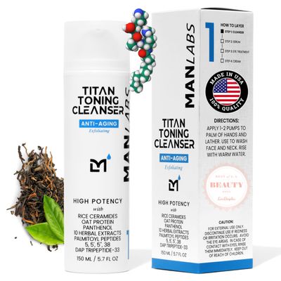 Man Labs Titan Anti-Aging Mens Face Wash  For Men, Cleanse, Hydrate, Revitalize  Gentle Exfoliating Face Cleanser  Men, Skin Care  Herbal Extracts, Ceramides, Peptides, All Skin Types  Unscented