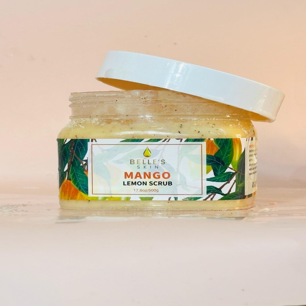 Belle's Skin - Mango Lemon Scrub | Organic & Natural | Exfoliating Sugar Scrub | Brightening & Nourishing | Mango Scented