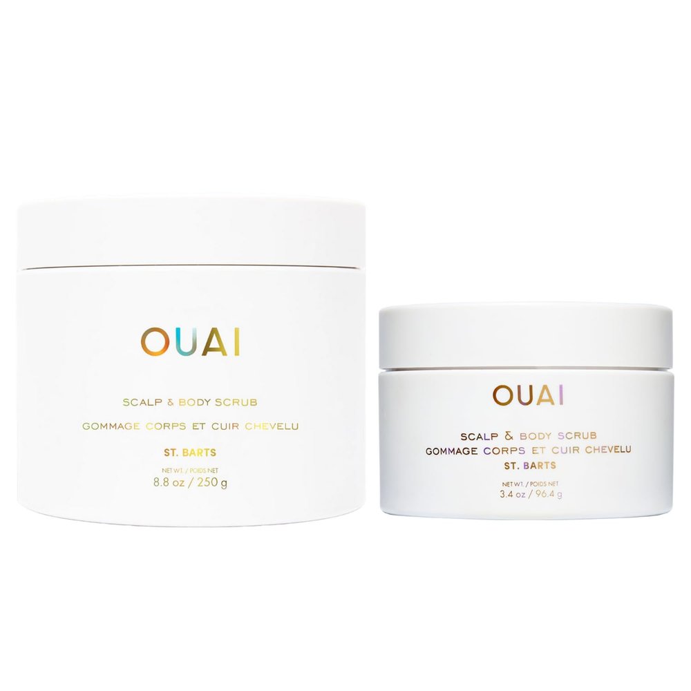 OUAI St. Barts Scalp & Body Scrub Bundle - Foaming Coconut Oil Sugar Scrub & Gentle Scalp Exfoliator Cleanses, Removes Buildup & Moisturizes Skin - Sulfate Free Body Care (2 Count, 3.4 Oz/8.8 Oz)
