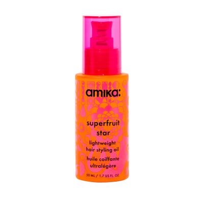 amika superfruit star lightweight hair styling + heat defense oil, 1.7oz | heat protection, strengthen + reduce breakage, smooth frizz, add glossy shine