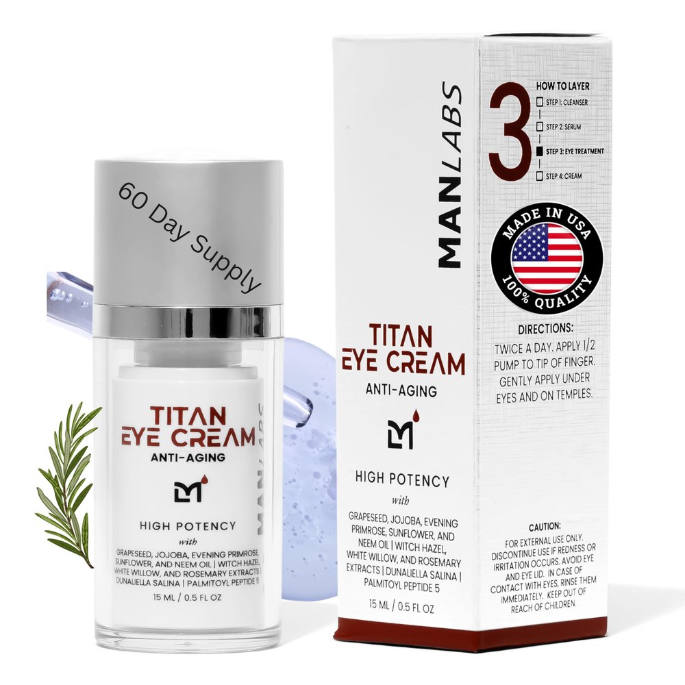 Man Labs Titan Anti-Aging Mens Eye Cream  Mens Dark Circles Under Eyes Treatment  Eye Bags Treatment for Men  Puffy Eyes Treatments for Men  Peptides, HA, Herbal Extracts All Skin TypesUnscented