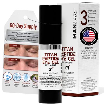 Man Labs Titan Peptide Cooling Eye Serum Mens Eye Cream Anti-Aging Bags & Dark Circle Appearance of Under Eye Bags Treatment for Men, Puffy Eyes Treatment Man Peptides, HA, DMAE, MSM Unscented
