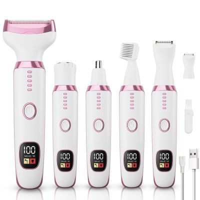 Electric Razor Shavers for Women 5 in 1 Electric Shaver for Women,Cordless Replaceable Facial Eyebrow Razors & Nose Hair Trimmer, Wet Dry Bikini Trimmer Pubic Hair Removal Gifts for Womens 3028A White