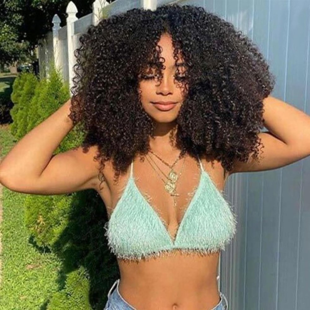 100% Unprocessed Afro Curly Human Hair Bundles 10A Brazilian Virgin Human Hair 2 Bundles 16 18 Inch Curly Weave Hair Extensions Natural Black Color for Women