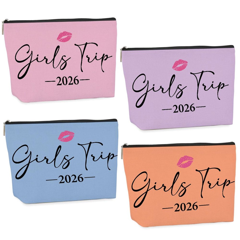 4 PCS Girls Trip Gifts girls trip gifts favors Girls Trip Makeup Bag Girls Girls Weekend Gifts Ideas for Women Cosmetic Bag Weekender Bag for Women Easter, Mother's Day, Nurses' Day, Holiday Vacation
