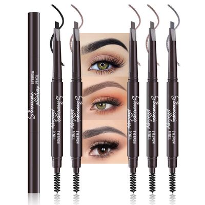 5 Pcs Ultimate Eyebrow Retractable Definer Pencils,Dual-Sided Natural Soft Textured Eyebrow Pencil, for Daily Look Eyebrow Makeup,Brow Brush,Fine Tip (black+3*milk tea+grey)