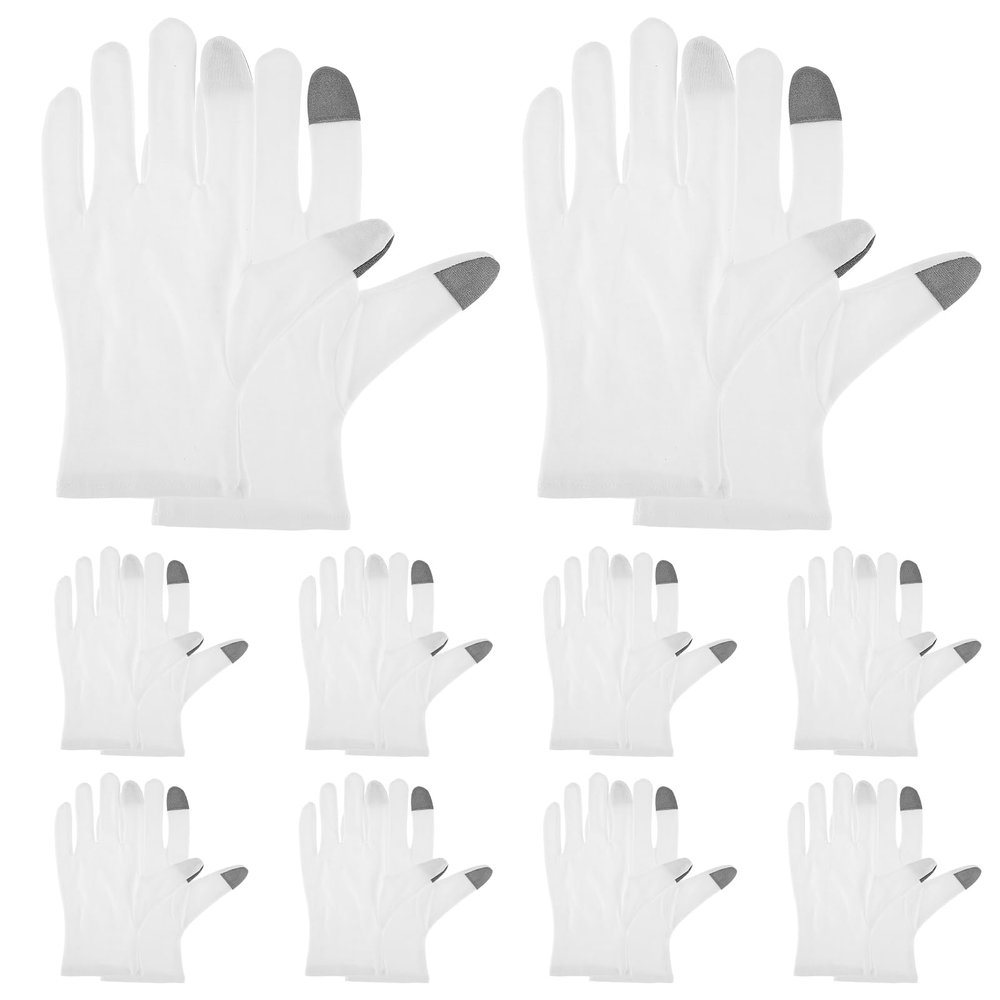10 Pairs Moisturizing Gloves, Touch Screen Moisturizing Gloves Overnight, White Cotton Gloves for Dry Hands Sleeping, Eczema Lotion Spa Glove for Women Men, Work Glove for Serving Costume Inspection